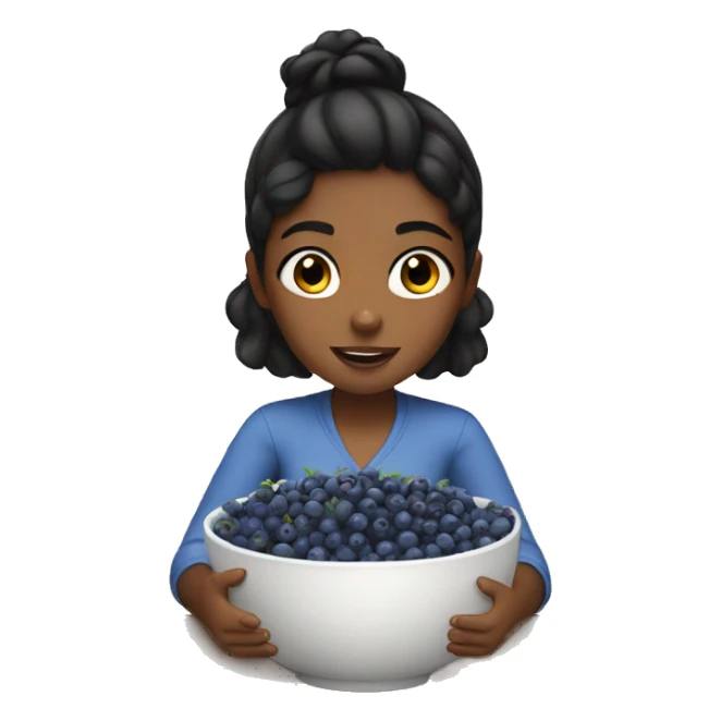 brown girl with black hair eating blueberries in bowl sticker