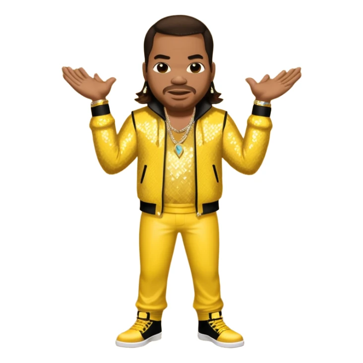 Busta Rhymes with dark brown hair, yellow sequin outfit sticker