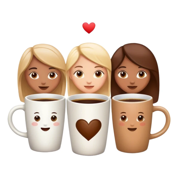 friends drinking coffee in a mug with the logo “v.love” sticker