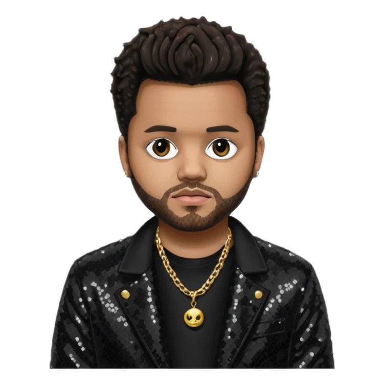 The Weeknd with black sequin jacket, black shirt with necklace, dark brown hair sticker