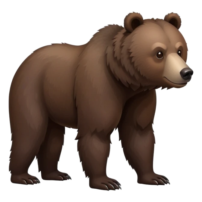 Dark brown grizzly bear on four legs with natural fur texture, minimalist design, very dark brown coloration sticker
