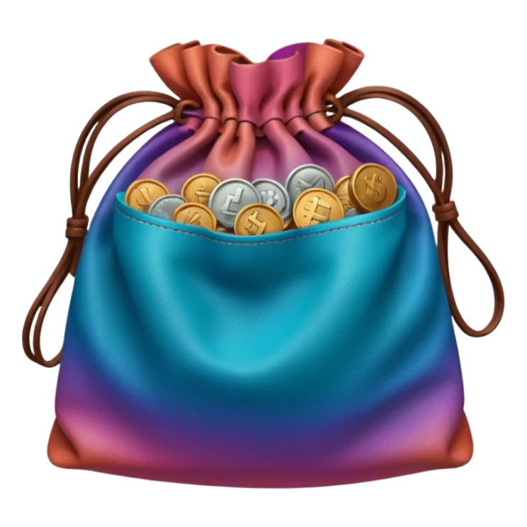 coins inside brown leather bag

Change coins color in in gradient of turquoise, blue, pink, purple, and coral sticker