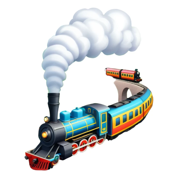 An icon showing a vibrant PC game train simulator scene with a steam locomotive traveling through a colorful countryside. The design features lush landscapes, winding tracks, and detailed railway elements, symbolizing the strategy and creativity of simulation games. Transparent background sticker