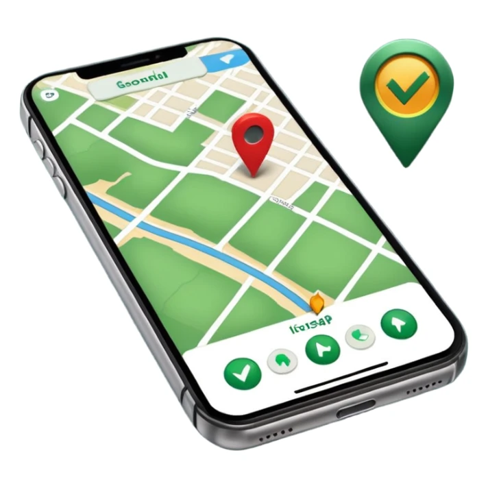 dark green geotag pointing to map on dark green iphone display sticker