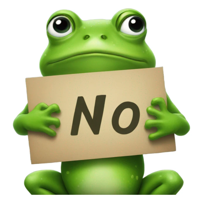 Green frog holding a sign that says no sticker