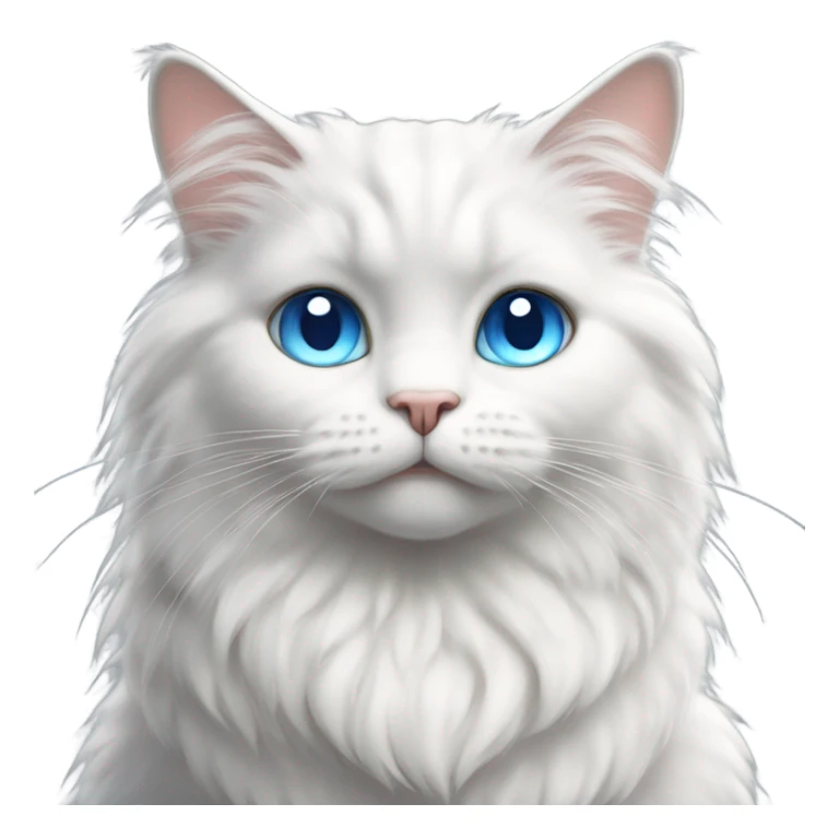 Fluffy white cat with blue eyes and light grey face sitting up with paws  sticker