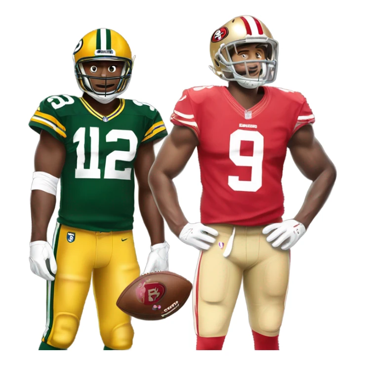 San Francisco 49rs player standing over a Wisconsin packers player  sticker