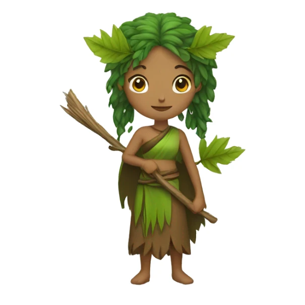 Druid female with staff and leaves for hair sticker