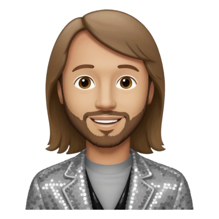 Maurice Gibb from Bee Gees with light grey sequin outfit, long brown hair sticker