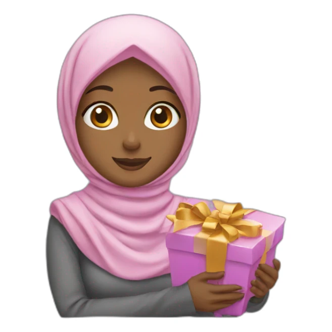 Hijabi girl with a gift box sticker