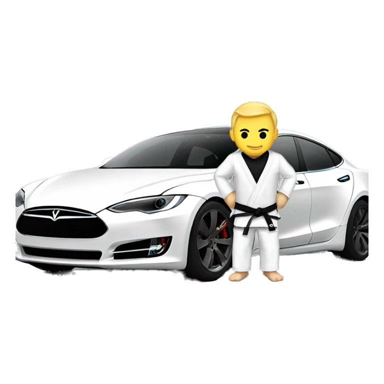 white jiu jitsu fighter in front of tesla sticker