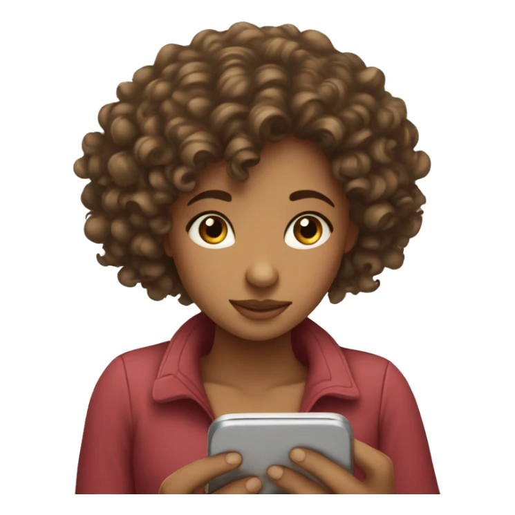 a curly haired girl looking down at the phone in her hand sticker