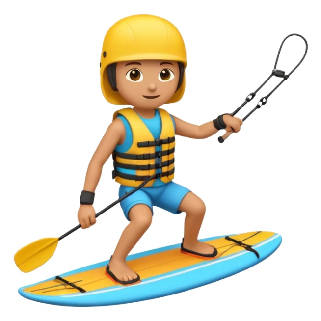 3D emoji-style icon of a person wakeboarding. sticker