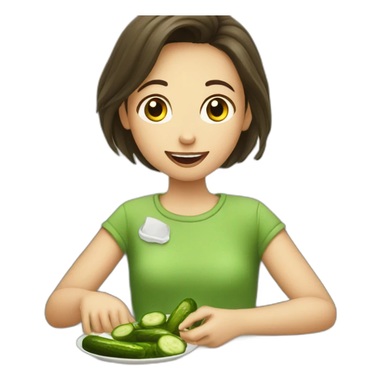 Girl eating pickles with yogurt sticker