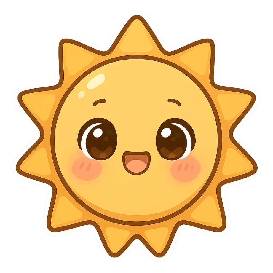 chibi sticker-style sun, cute and exaggerated sticker