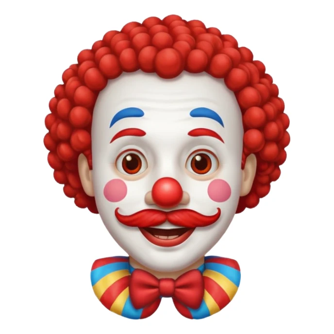 Classic clown — curly mustache, red nose sticker