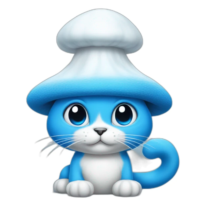Blue Smurf cat with big white mushroom hat sticker