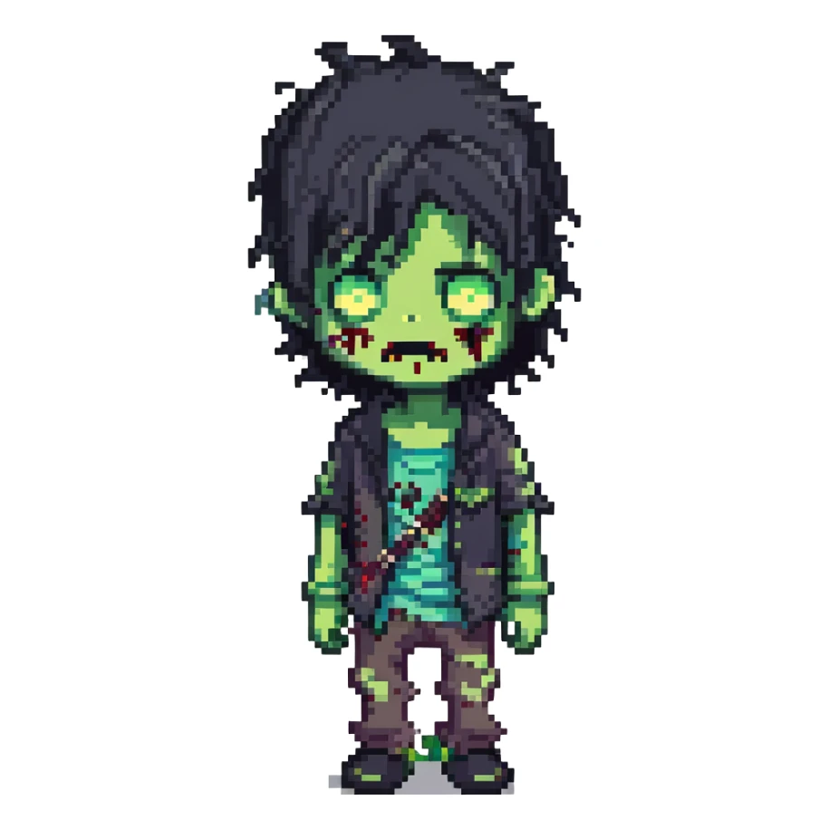 boy zombie with black hair, emo style sticker