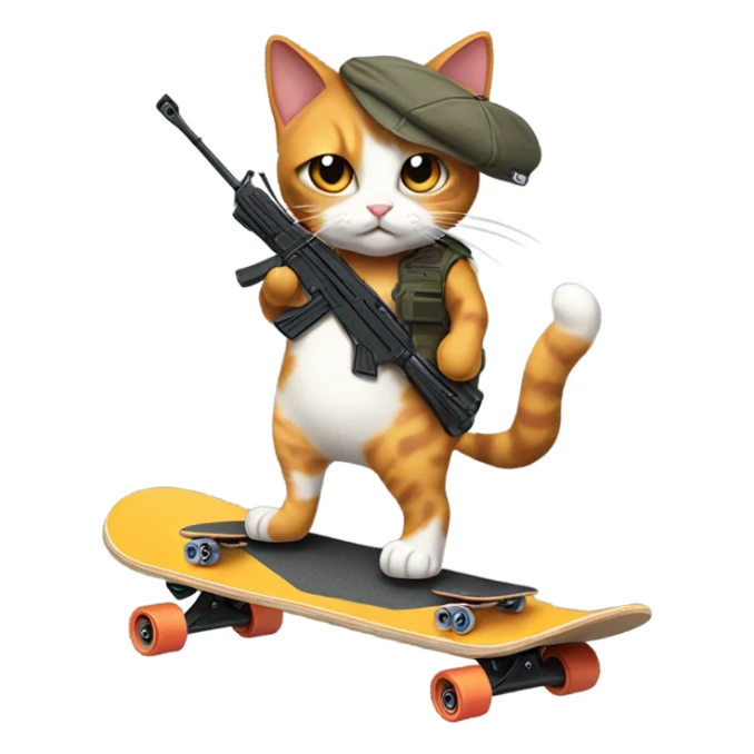 Calico cat with an ak47 on a skateboard sticker