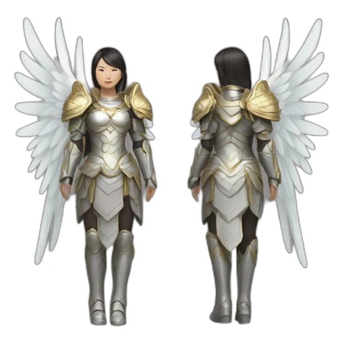 Two Female Asian archangels armor wings halo sticker