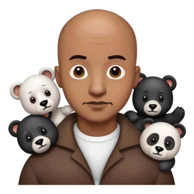 Brown skin bald guy with black and white bears sticker