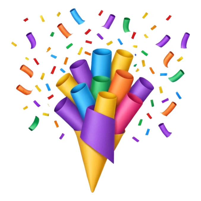 party popper, vibrant colors, confetti bursting out, cute look sticker