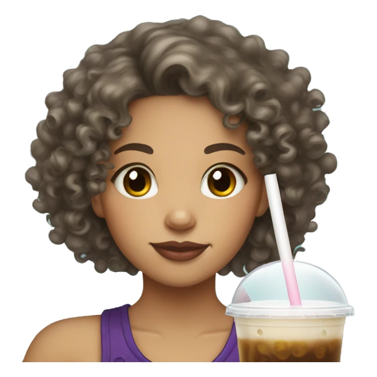 Mixed race curly hair girl drinking bubble tea sticker