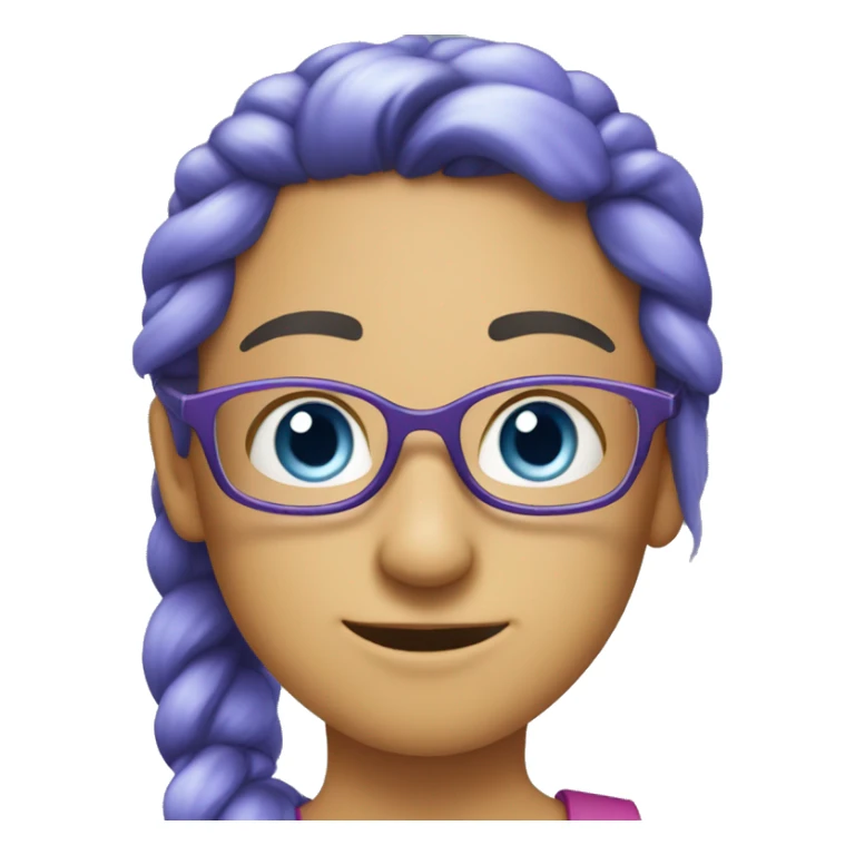 Blue eyes and ponytail. Make glasses purple and sparkle. Make skin yellow and person more like an emoji sticker