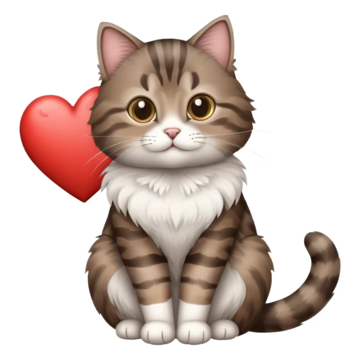 Grey Brown tabby cat and a white heart sticker