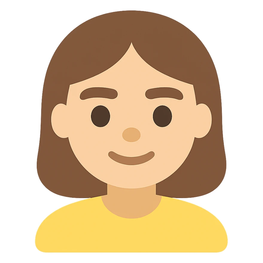 girl with brown hair and thick eyebrows, color icon sticker