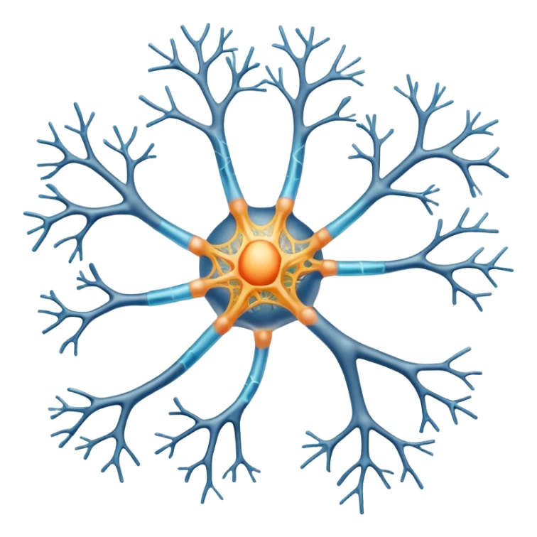 A scientificallu accurate nerve cell with the 3 main components, dendrites, axon and cell body. sticker