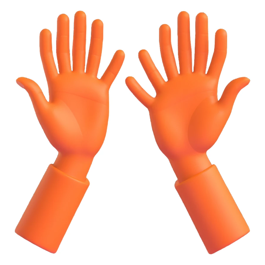 A 3D yellow apple emoji-style illustration of two open hands, positioned side by side and angled to the right, as if they are pushing something like a swing. Add motion lines behind the hands to the left to show a rightward pushing movement. Clean cartoon style, minimal background sticker