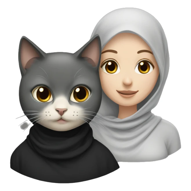 white girl with black hijab and a grey cat sticker