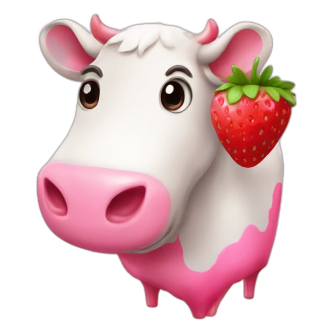 cute cow with pink stains and a strawberry sticker