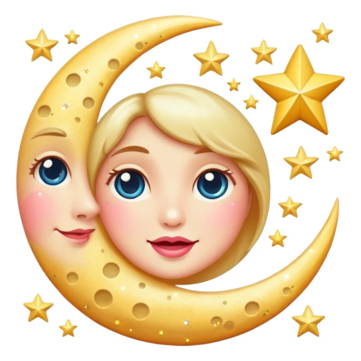 Vintage sparkle moon with stars and rosy cheeks sticker