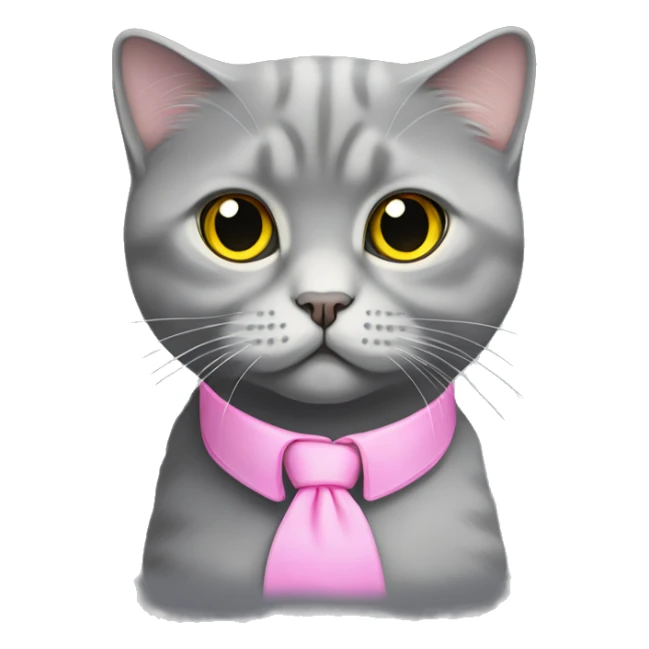 gray scottish fold cat with yellow eyes wearing a pink collar sticker
