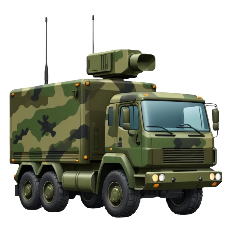 A truck in camouflage green with a realistic electronic warfare system sticker