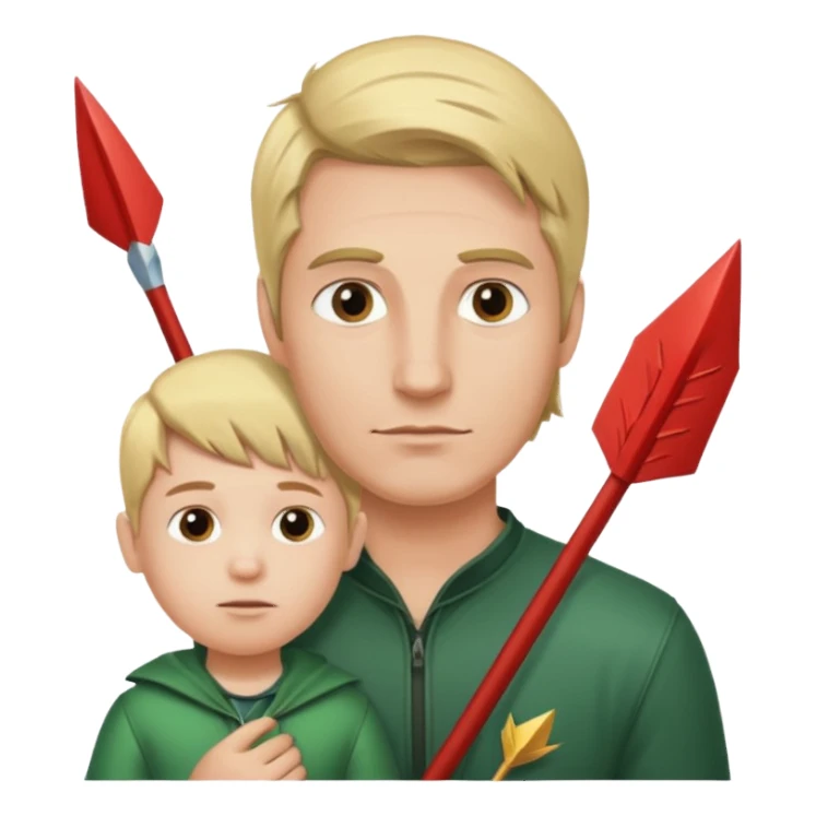 man with his kid and an arrow above the man's head, simple background sticker