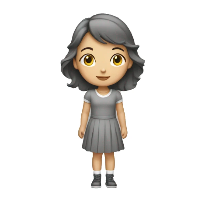 girl in a gray dress with road markings sticker