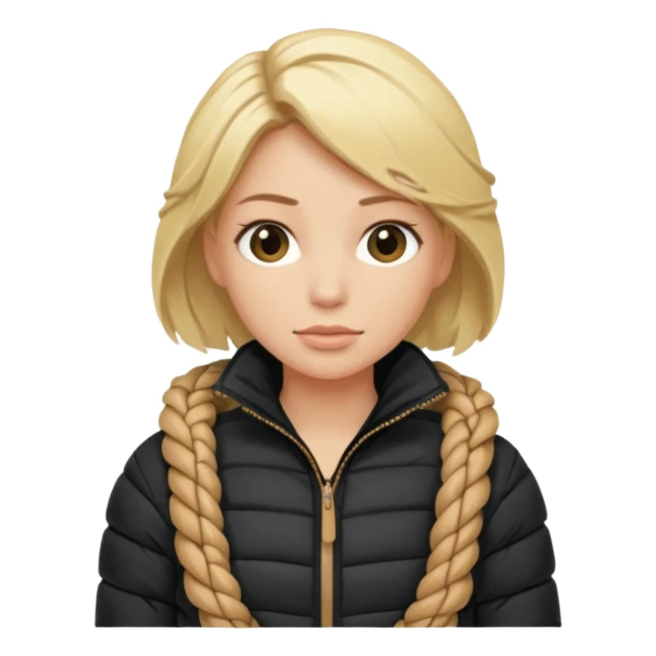 blond female emoji wearing a black down jacket, wraped in ropes sticker