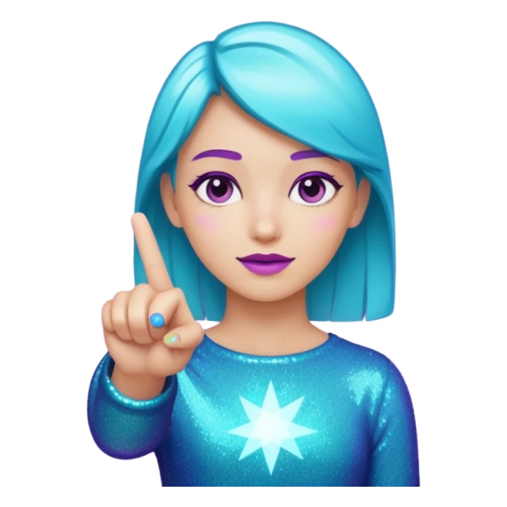 Glitter Roxo e Ciano Dedo apontando pro lado sticker