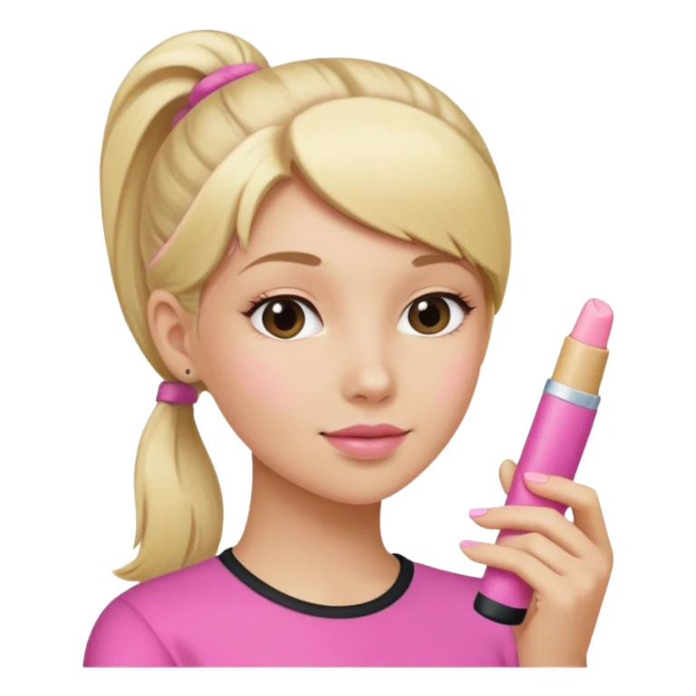 blonde woman with ponytail woman using chapsitck sticker