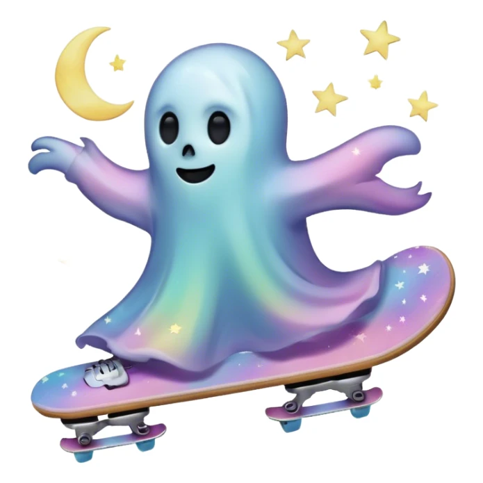 ghost skating under a pastel moon and stars sticker
