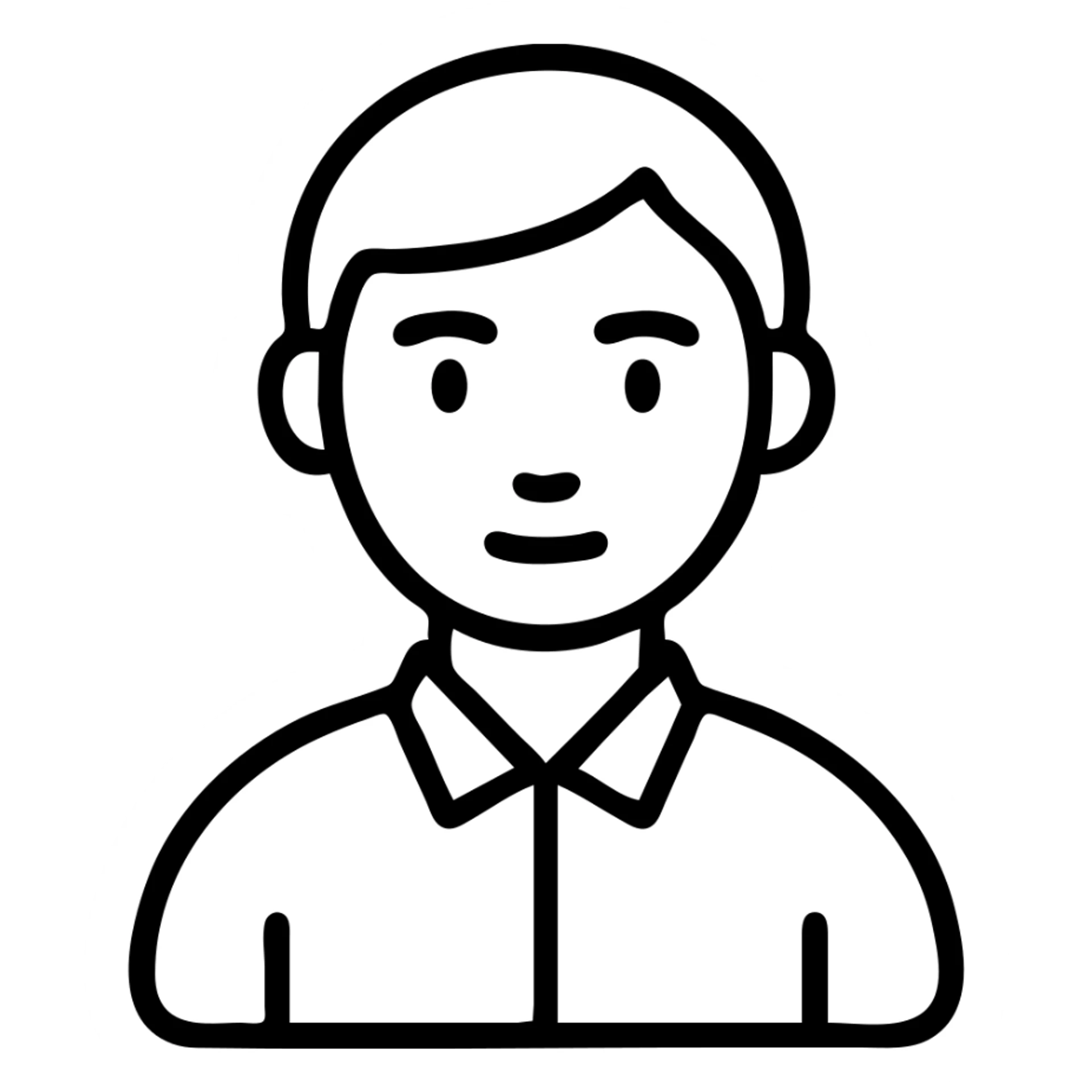 Enhance the 2D default user icon with more detailed subtle facial features and clothing details, maintaining the minimal outline style, no background. sticker
