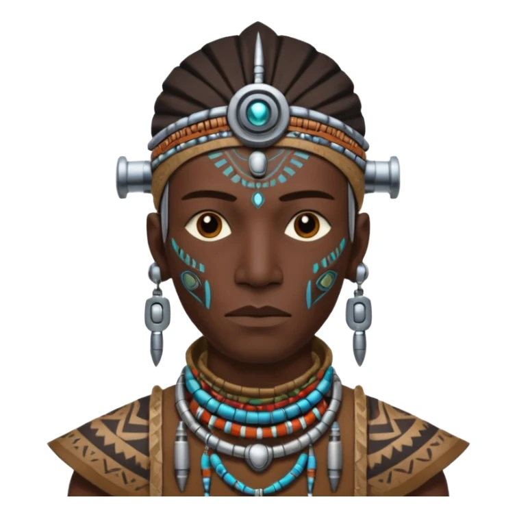 man,  tribal shaman cloth, half face robot sticker