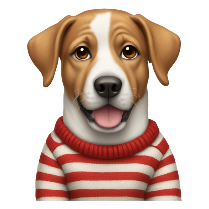 Dog wearing a red and white striped jumper  sticker