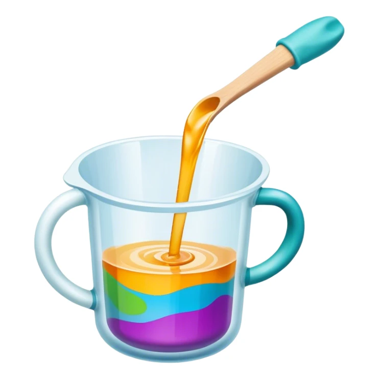 Epoxy resin icon, resin pouring over a surface, visible measuring cups, stirring sticks, and protective gloves, colorful patterns or designs forming as resin hardens, minimalistic style, clean lines, transparent background. sticker