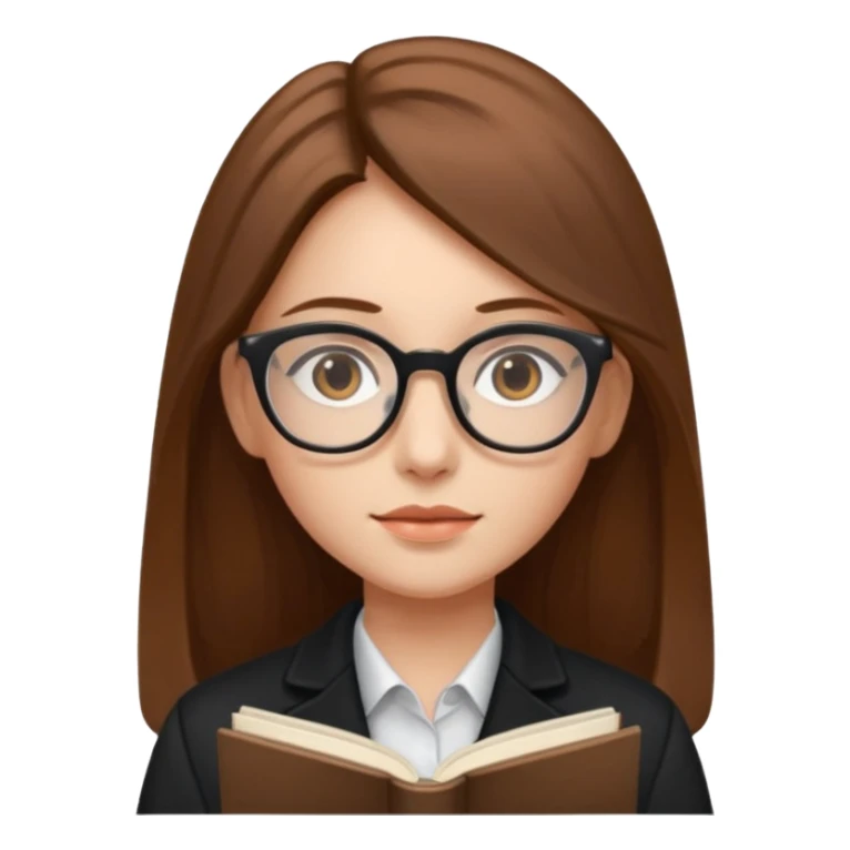 A girl with long brown hair and Thin reading glasses and black jacket  sticker