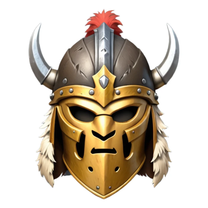 barbarian helmet object icon, rough metal helmet, fur details, leather straps, battle-worn scratches, fantasy style, 3D cartoon, mobile game icon style, centered, clean background, soft shadow, no text, no watermark

 sticker