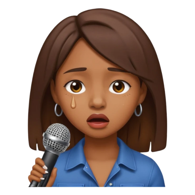 Brown skin girl singing into a microphone looking sad  sticker